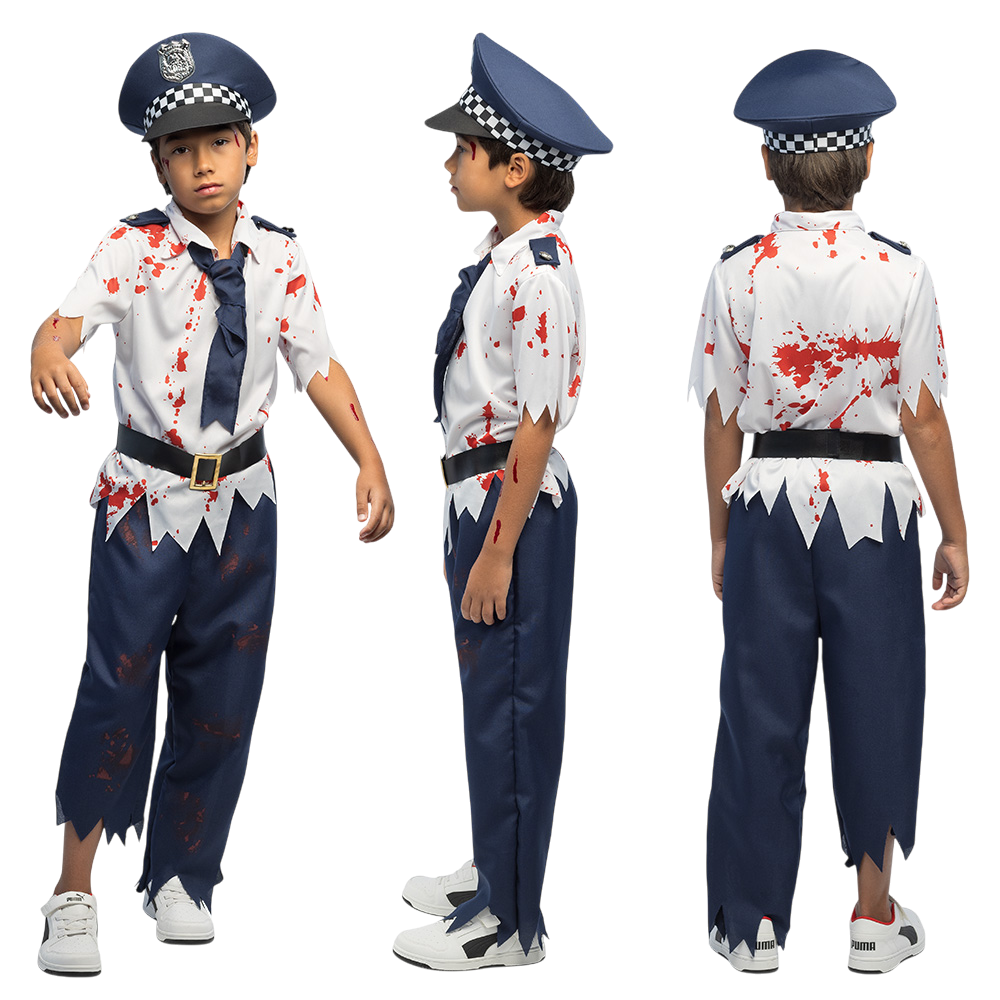 Disfraz de policía zombi para niños de 7 a 9 años – Halloween