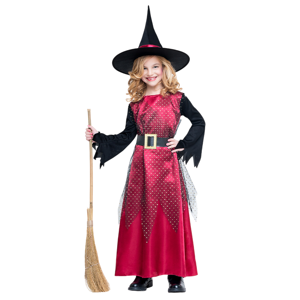 Disfraz de bruja roja para niña de 5 a 6 años – Halloween