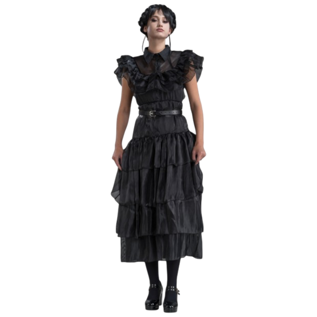 Vestido de gala negro de «Miércoles Addams», de dos piezas, talla S – Disfraz para mujer