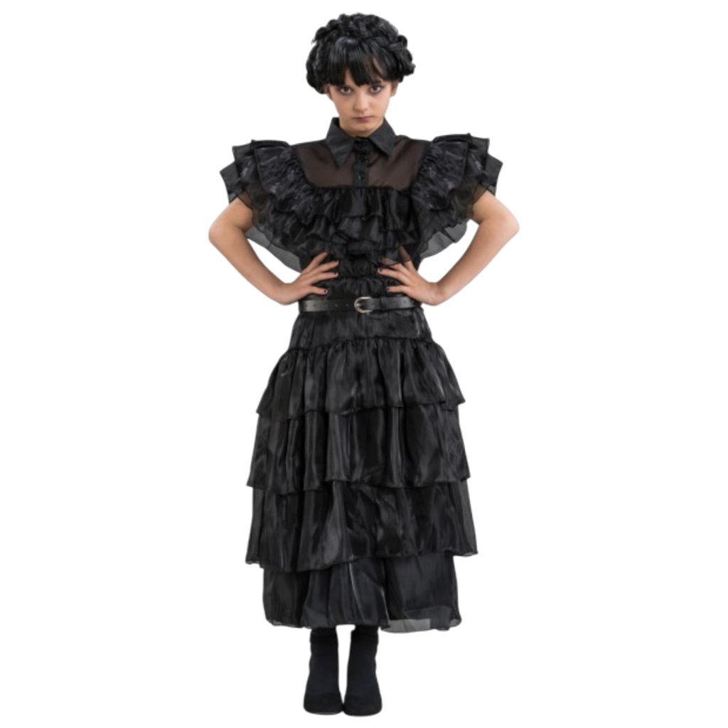 Vestido de gala negro de Mercredi Addams, 140 cm – Disfraz infantil