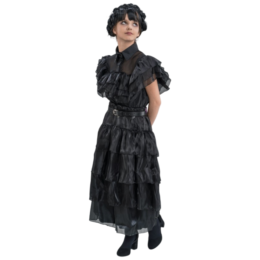 Vestido de gala negro de Mercredi Addams, 140 cm – Disfraz infantil