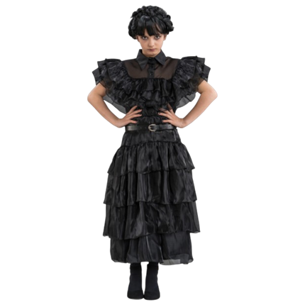 Vestido de gala negro de Mercredi Addams, 140 cm – Disfraz infantil