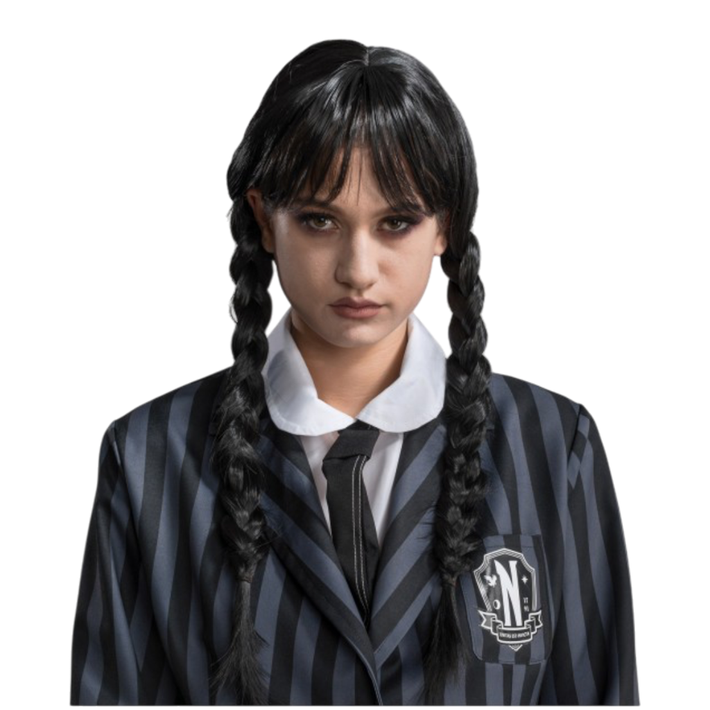 Peluca de Mercredi Addams para adultos – Disfraz de Halloween