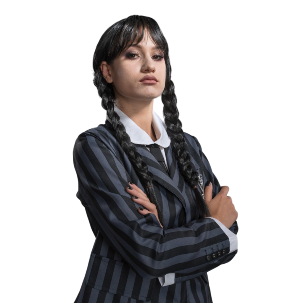 Peluca de Mercredi Addams para adultos – Disfraz de Halloween