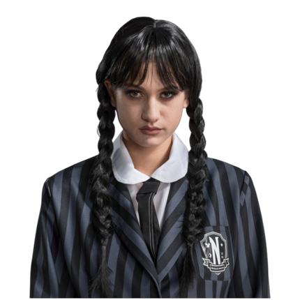 Peluca de Mercredi Addams para adultos – Disfraz de Halloween