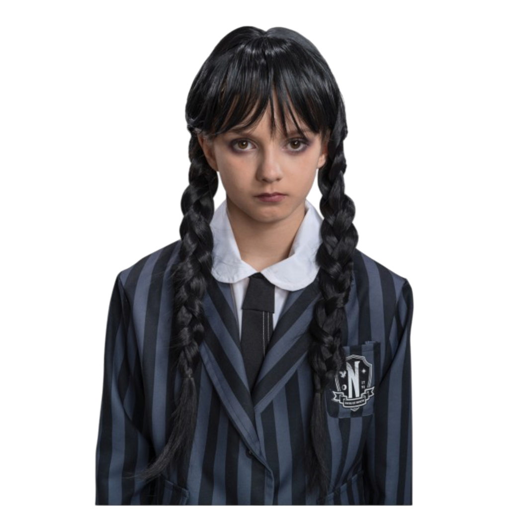 Peluca de Mercredi Addams para niño – Disfraz de Halloween