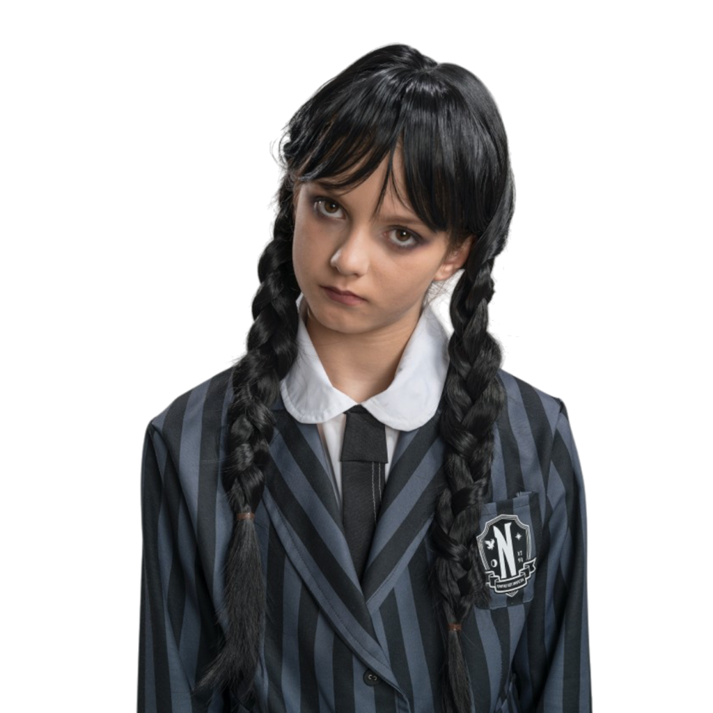 Peluca de Mercredi Addams para niño – Disfraz de Halloween