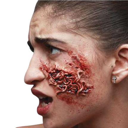 Herida purulenta con gusanos de látex – Maquillaje de efectos especiales para Halloween