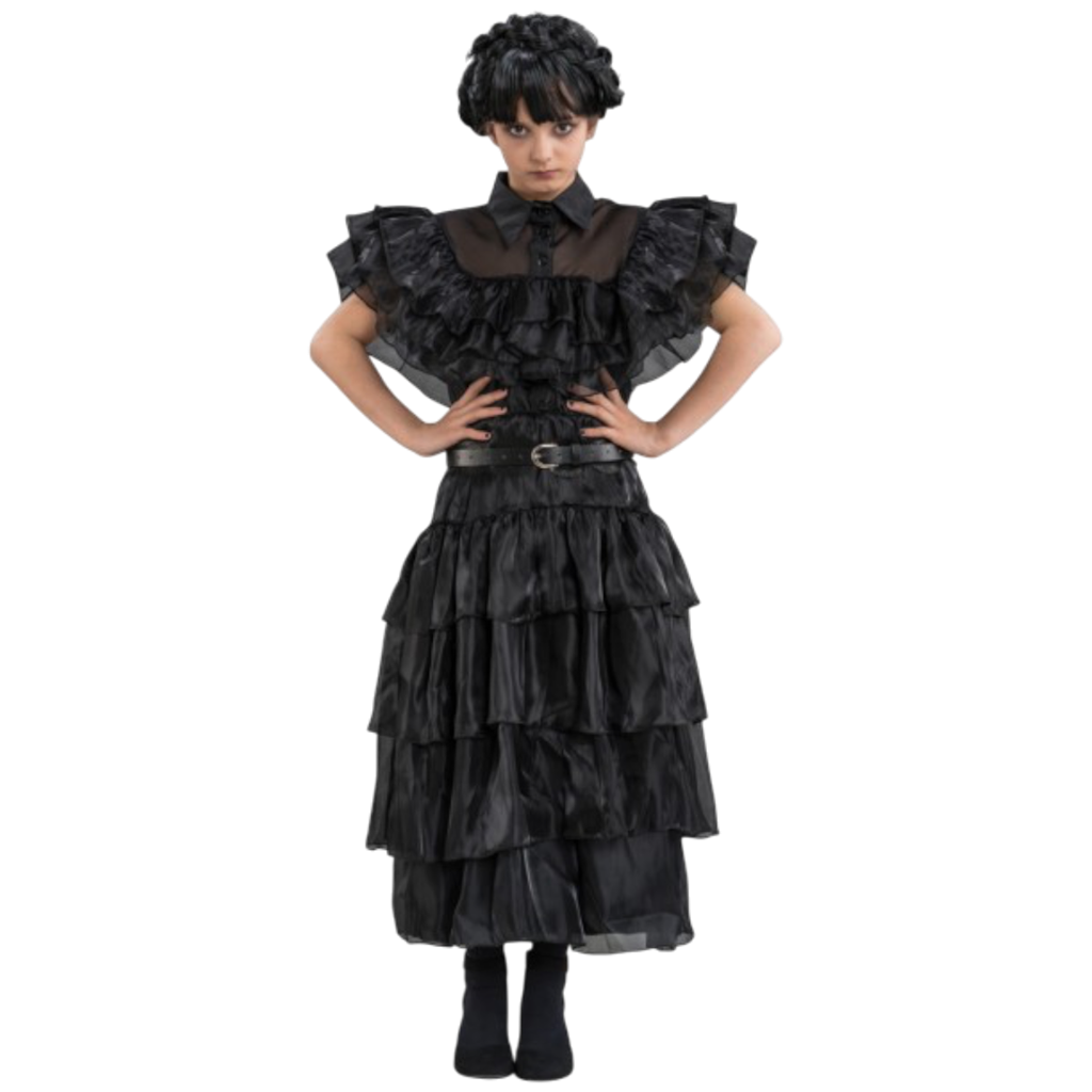 Vestido de gala negro de Miércoles Addams, 128 cm – Disfraz infantil