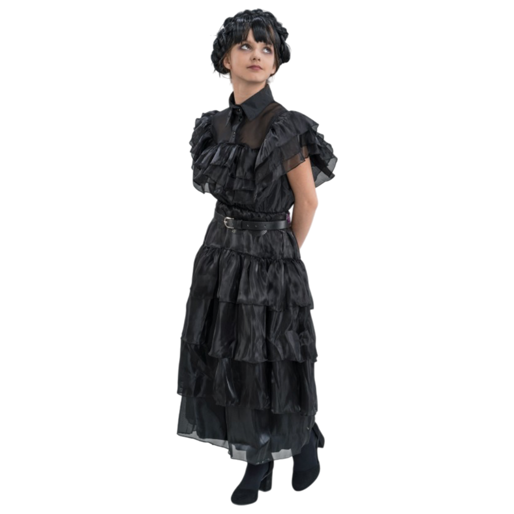 Vestido de gala negro de Miércoles Addams, 128 cm – Disfraz infantil