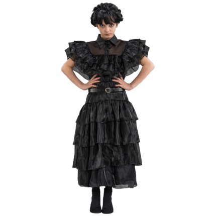 Vestido de gala negro de Miércoles Addams, 128 cm – Disfraz infantil