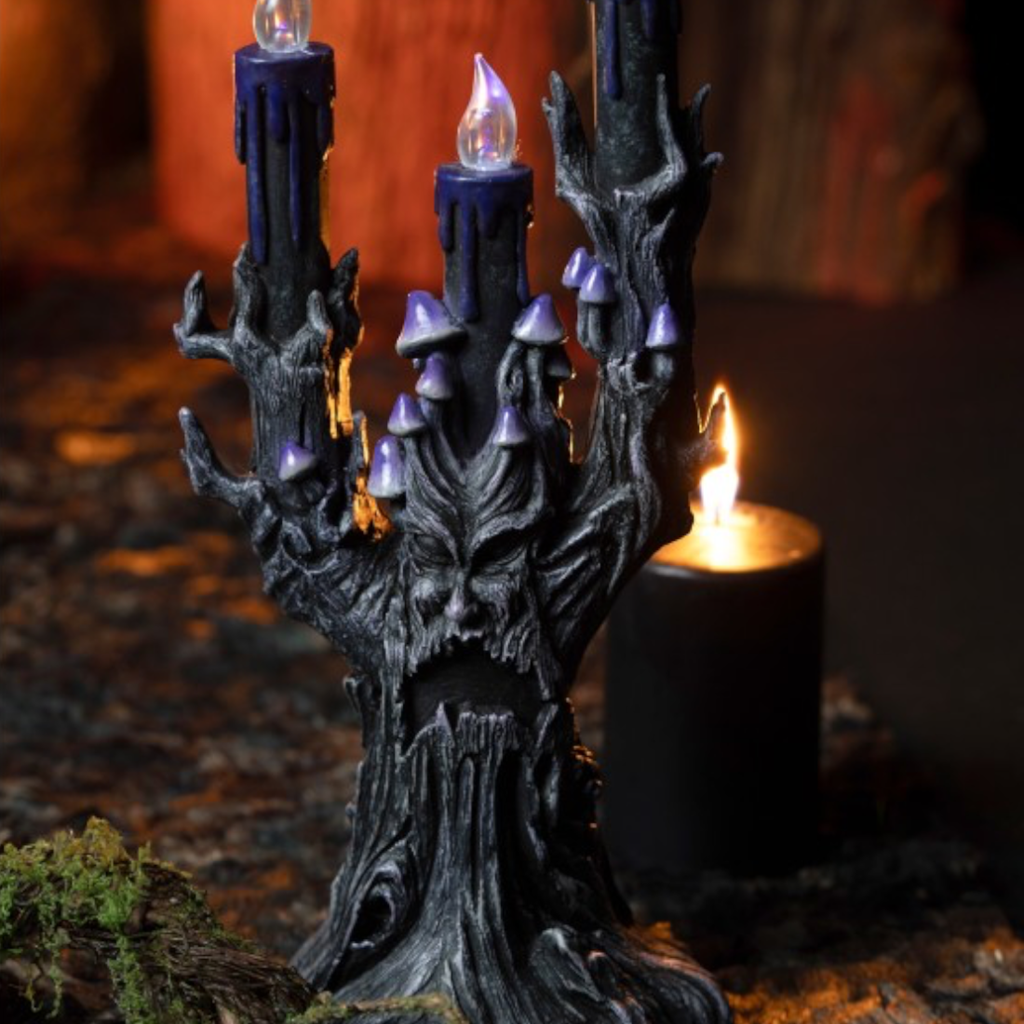 Candelabro «Árbol maléfico» LED morado, 30,5 cm – Decoración de Halloween