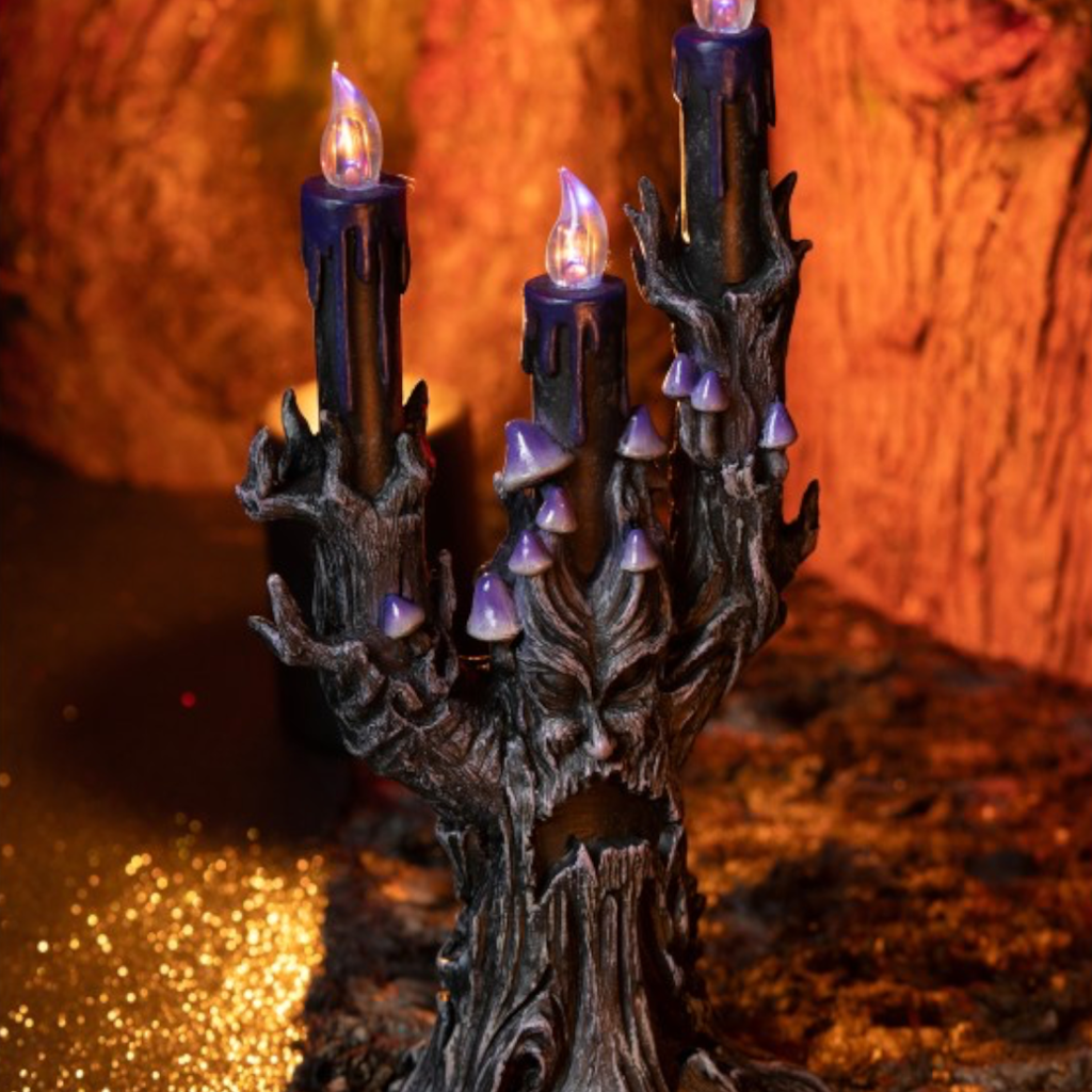 Candelabro «Árbol maléfico» LED morado, 30,5 cm – Decoración de Halloween