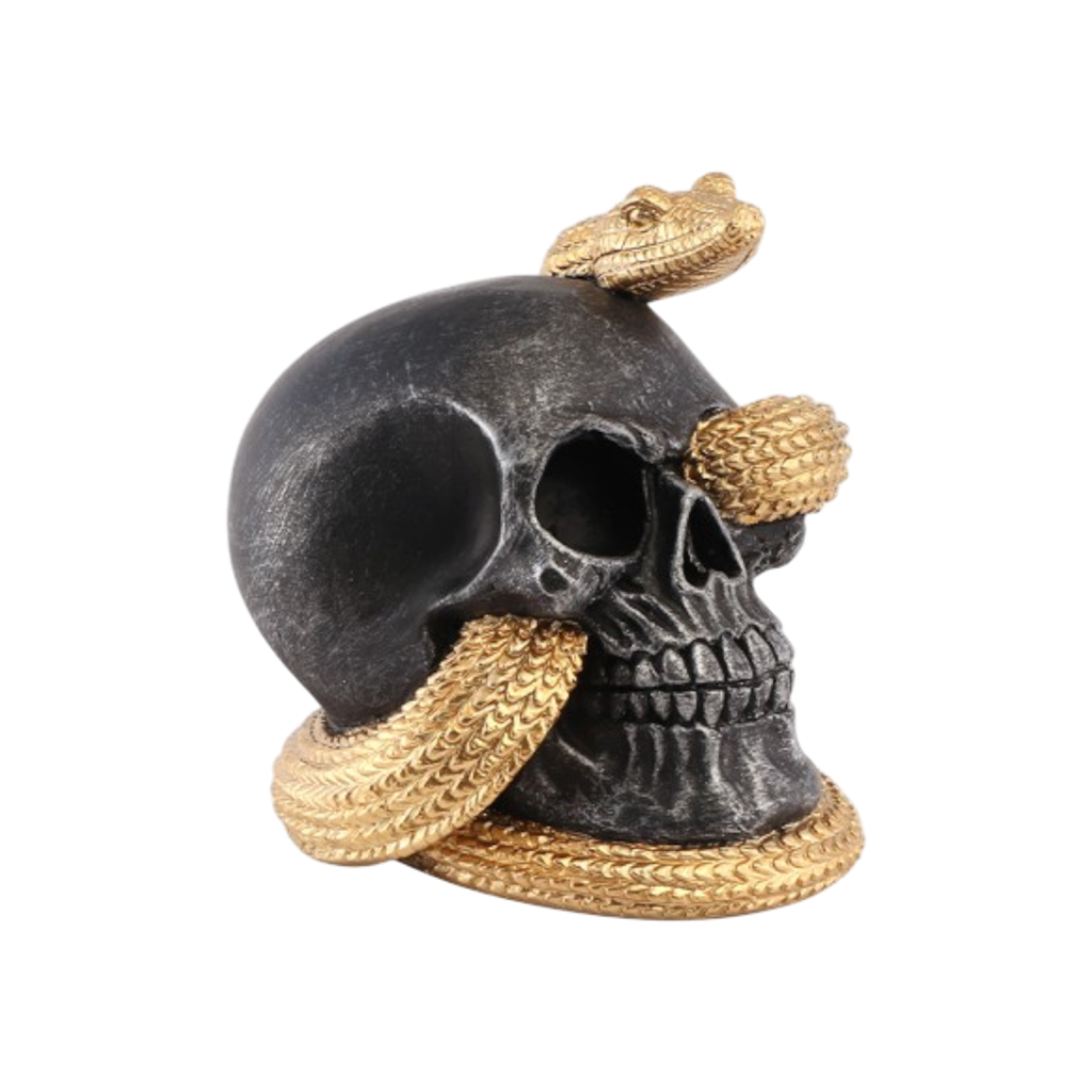 Cráneo con serpiente dorada, 14,5 cm – Decoración de Halloween