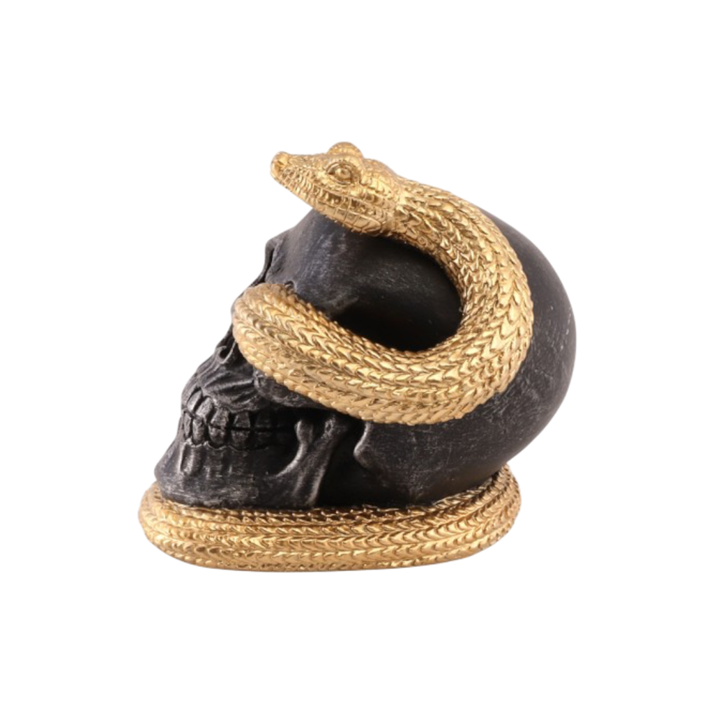 Cráneo con serpiente dorada, 14,5 cm – Decoración de Halloween