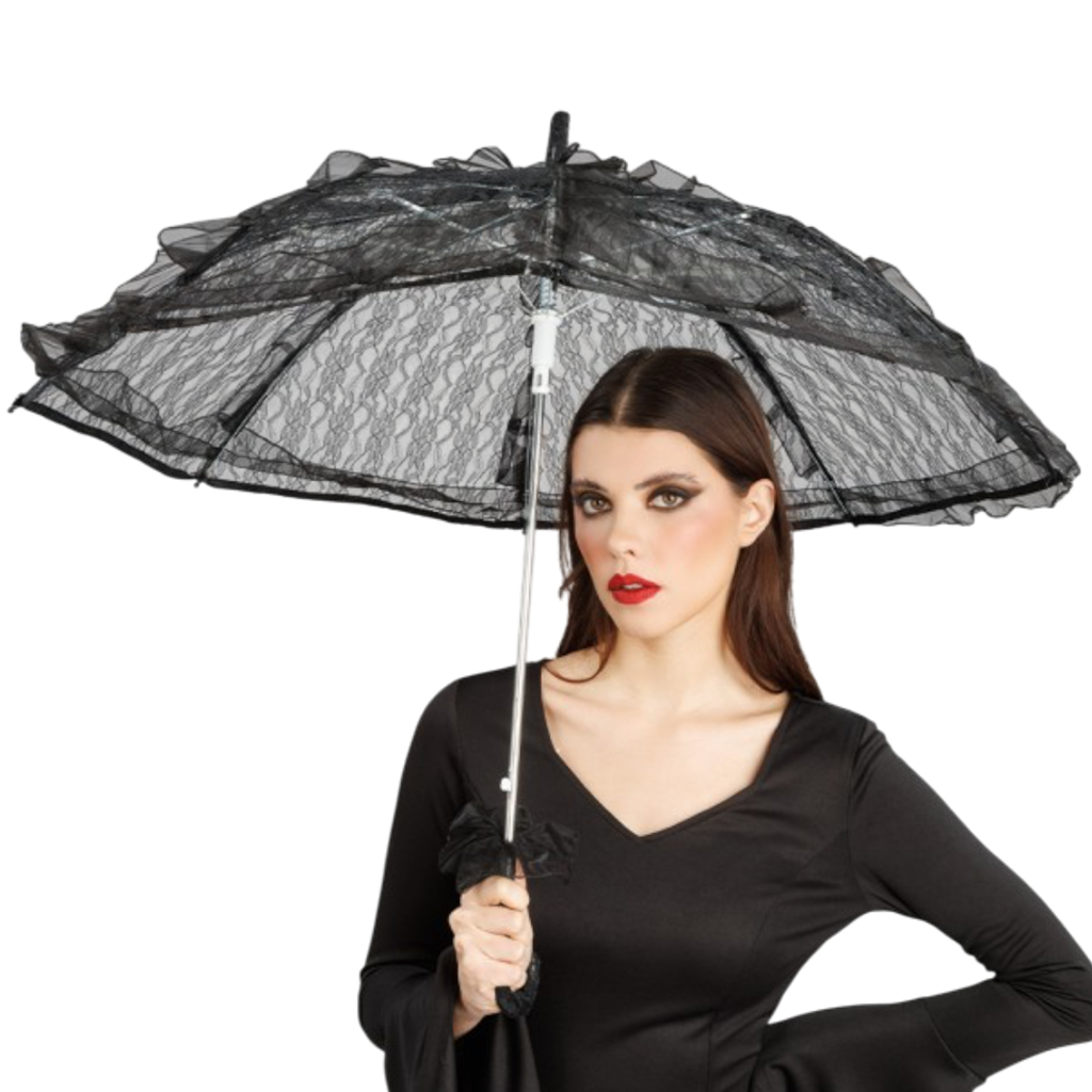 Sombrilla negra de encaje, Ø 90 cm – Accesorio para disfraces