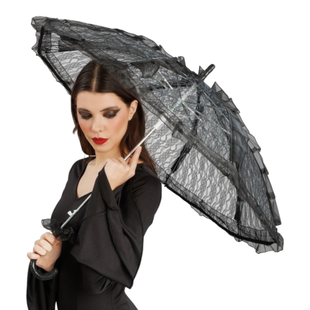 Sombrilla negra de encaje, Ø 90 cm – Accesorio para disfraces