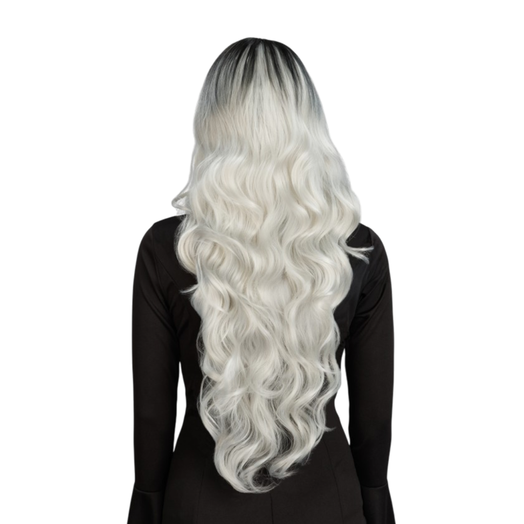Peluca de bruja glamurosa gris con degradado, 65 cm – Halloween