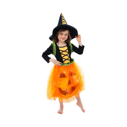 Disfraz de calabaza con luces LED y sombrero, 104 cm – Disfraz infantil de Halloween