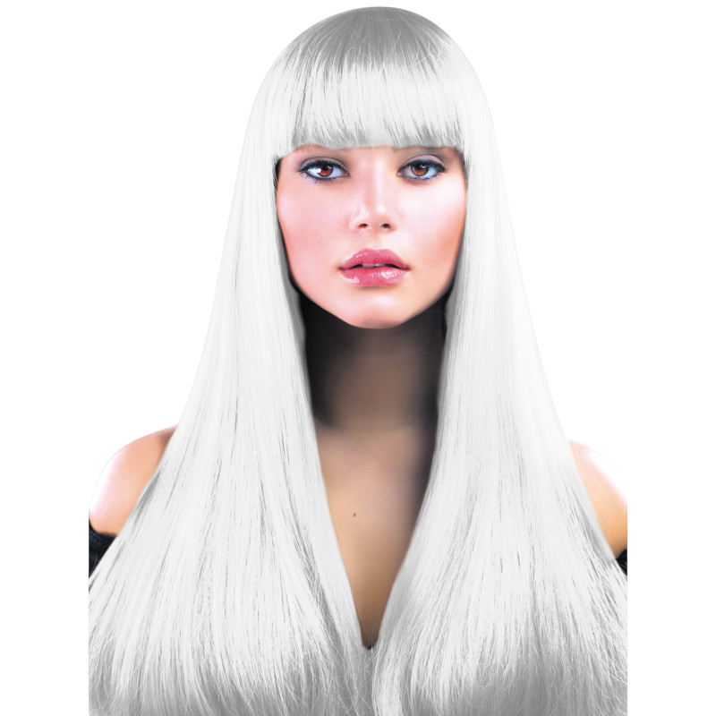 Peluca Lola blanca, larga y lisa con flequillo – Disfraz