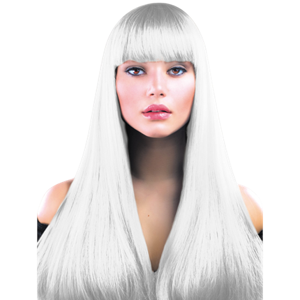 Peluca Lola blanca, larga y lisa con flequillo – Disfraz
