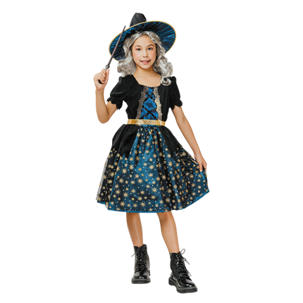 Disfraz de bruja azul estrellada para niños de 4 a 6 años – Halloween