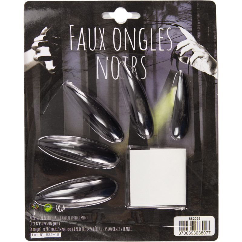 Lote de 10 uñas postizas negras – Accesorio de Halloween