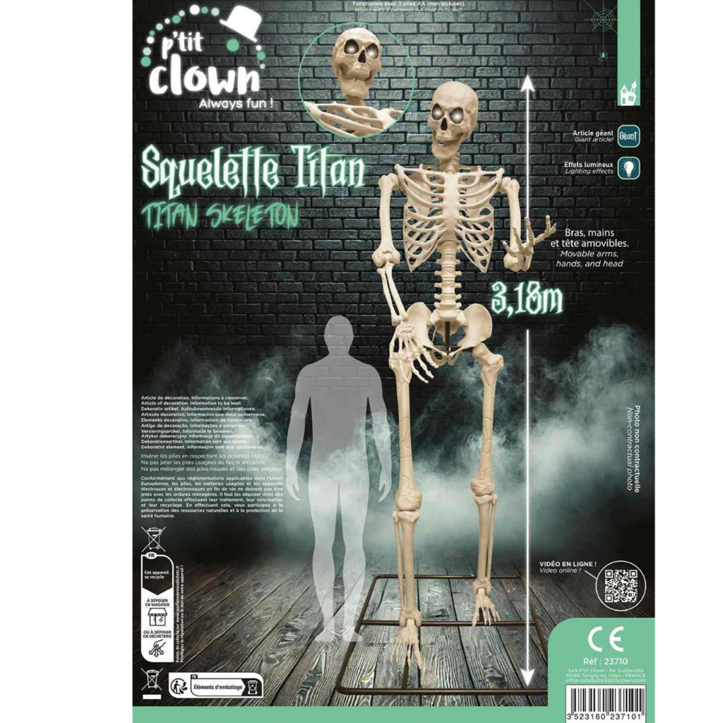 Esqueleto gigante luminoso de 3,18 m – Decoración de Halloween XXL