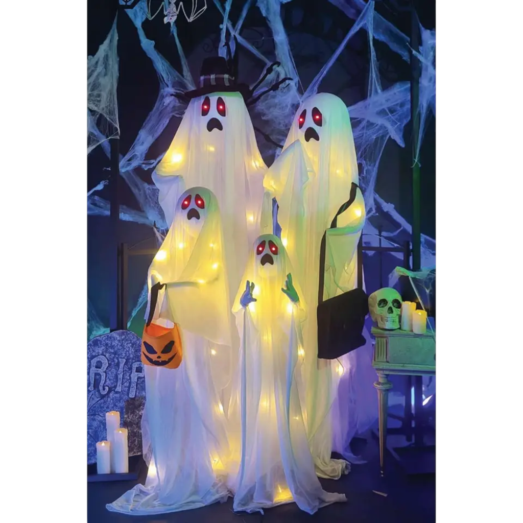 Familia de 4 fantasmas luminosos y sonoros de 160 cm – Decoración de Halloween