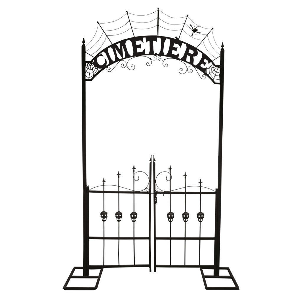 Arco metálico para la entrada de un cementerio, 270 cm – Decoración de Halloween XXL