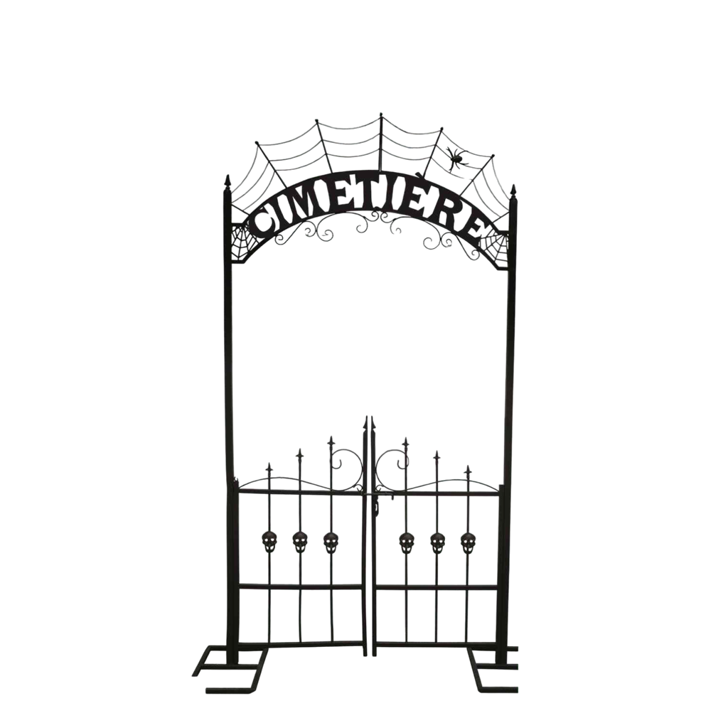 Arco metálico para la entrada de un cementerio, 270 cm – Decoración de Halloween XXL