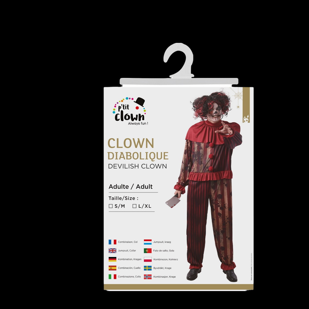 Disfraz de payaso asesino diabólico para hombre, talla L/XL – Halloween