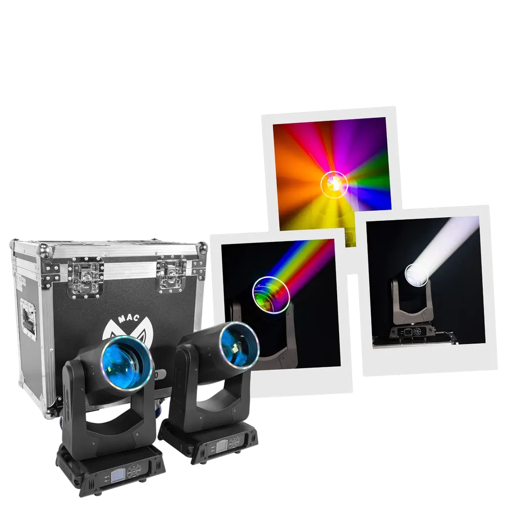 Pack de 2 focos LED Beam de 200 W con maleta de transporte – Mac Mah