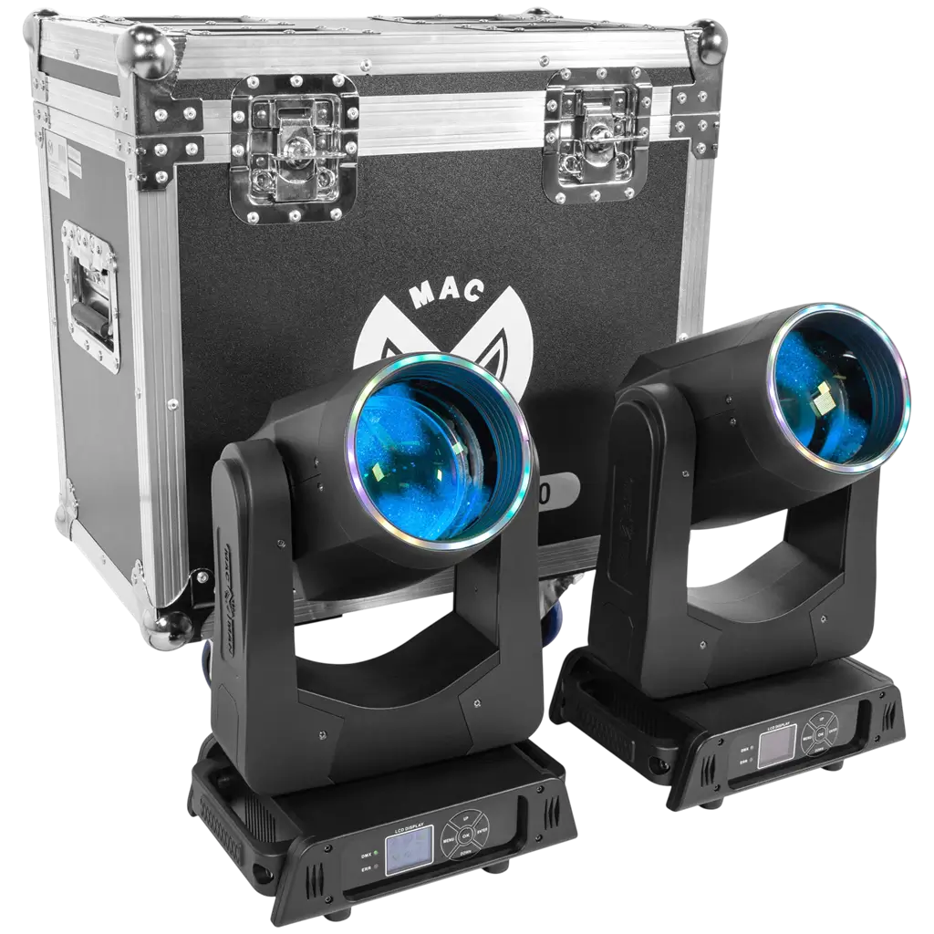 Pack de 2 focos LED Beam de 200 W con maleta de transporte – Mac Mah