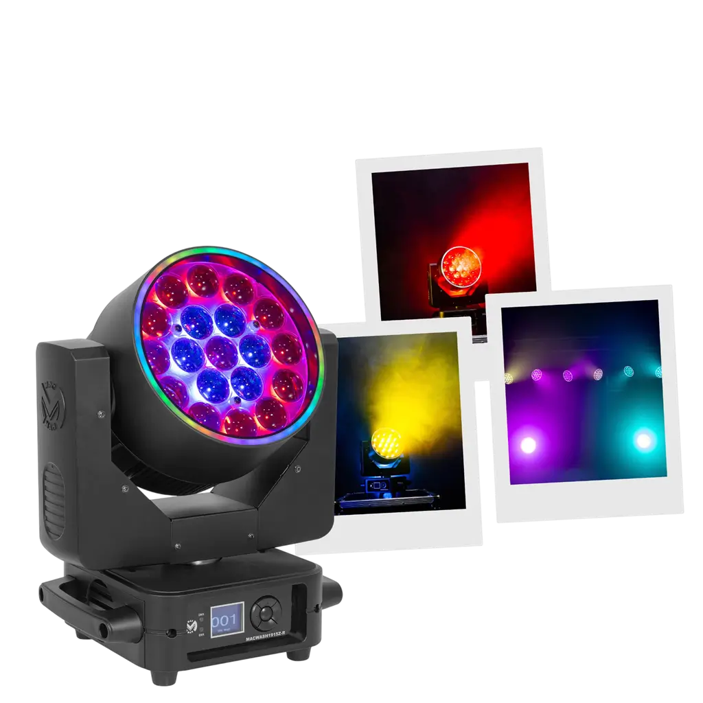 Lira Wash LED RGBW de 19 × 15 W con zoom motorizado – Mac Mah