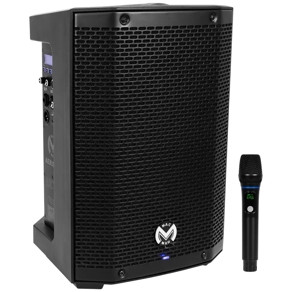 Altavoz portátil amplificado de 150 W RMS y 8", alimentado por batería, con micrófono UHF – Mac Mah