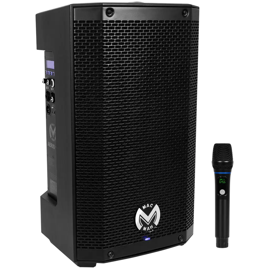 Altavoz portátil amplificado de 150 W RMS y 10", alimentado por batería, con micrófono UHF – Mac Mah