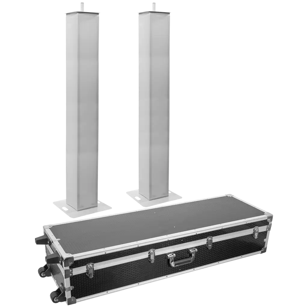 Pack de 2 totems extensibles de 106 a 195 cm con lycras blancas y maletín de transporte – Plugger