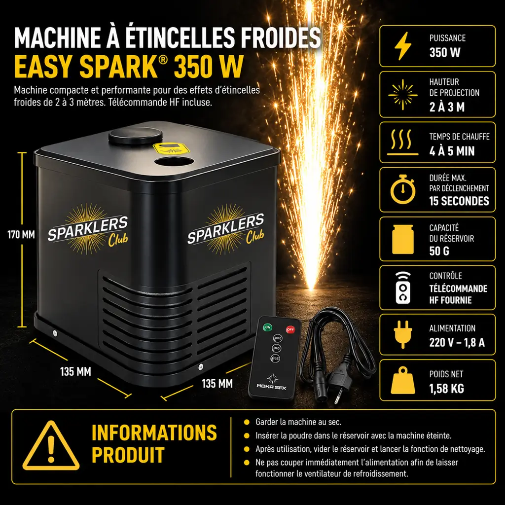 EASY SPARK® - Máquina de chispas frías de 500 W - 3 metros